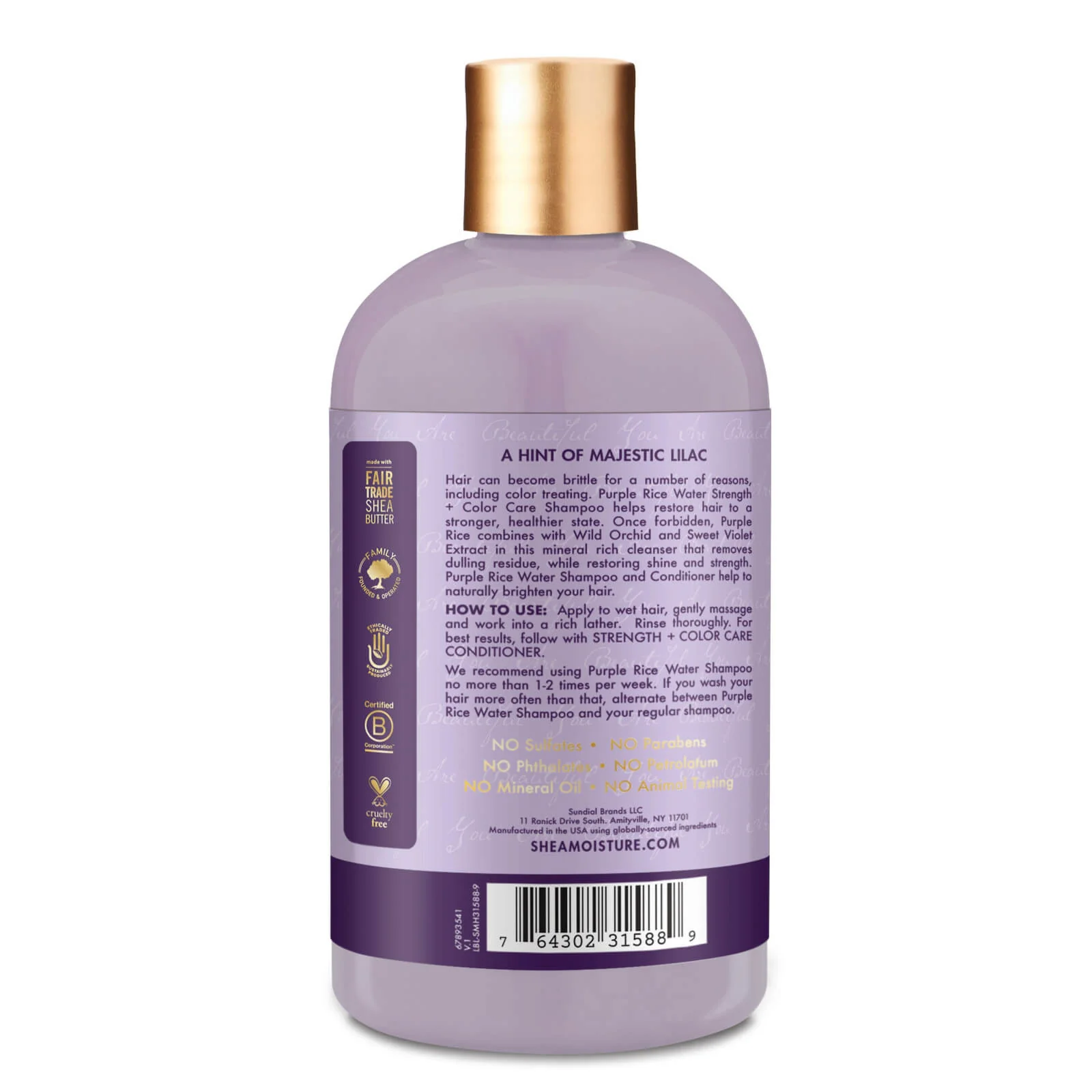 SheaMoisture Strength And Colour Care Purple Rice Water Shampoo 399ml - Image 2