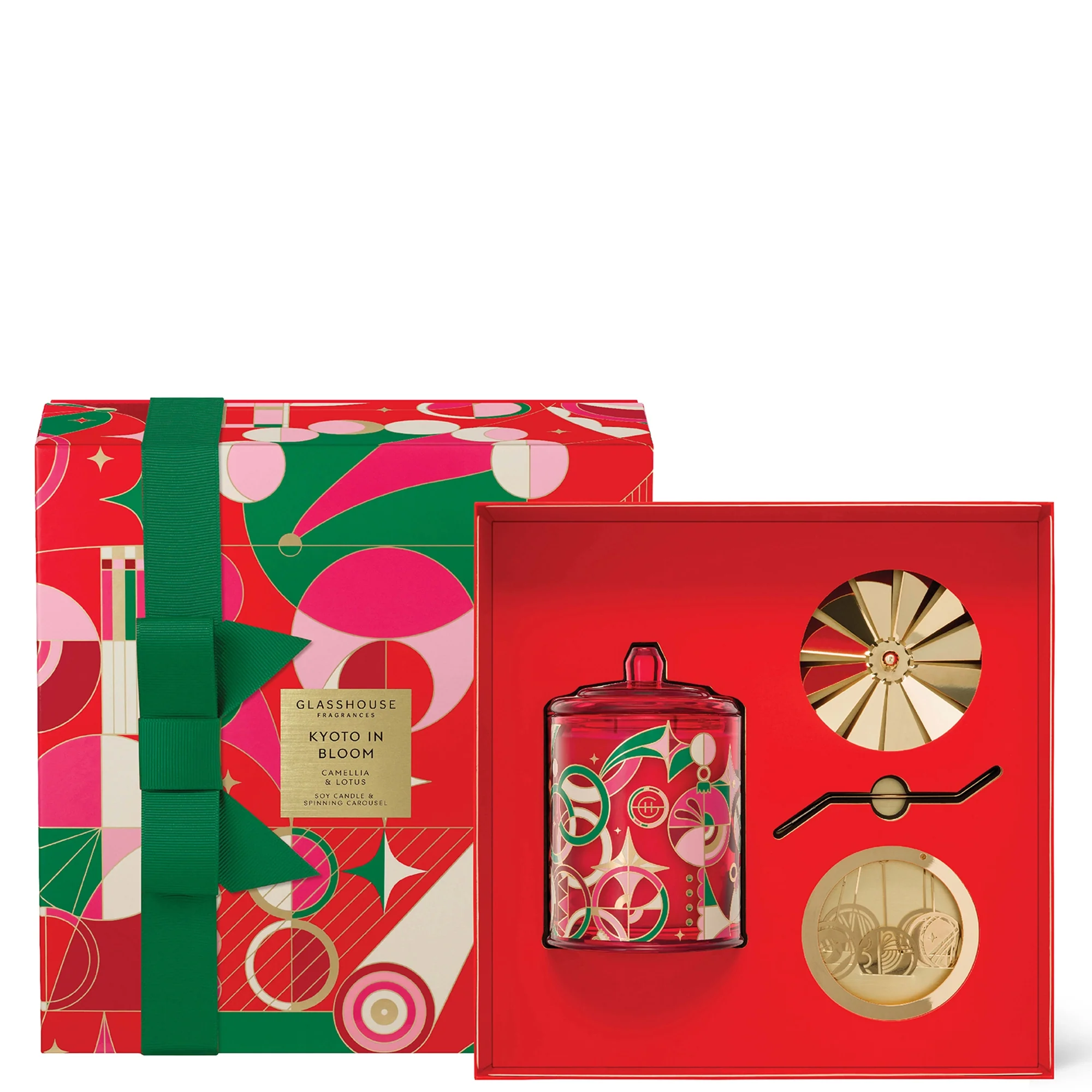 Glasshouse Fragrances Christms 380g Candle with Spinning Carousel Gift Set - Kyoto in Bloom - Image 2