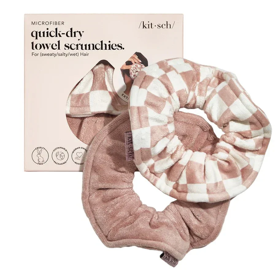 Kitsch Microfiber Quick-Dry Towel Scrunchies 2pc Set - Terracotta Checker
