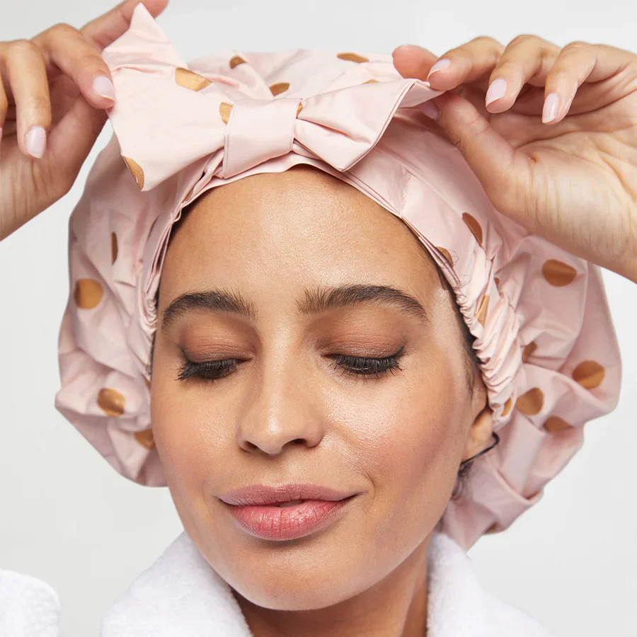 Kitsch Recycled Polyester Luxe Shower Cap - Blush Dot - Image 2