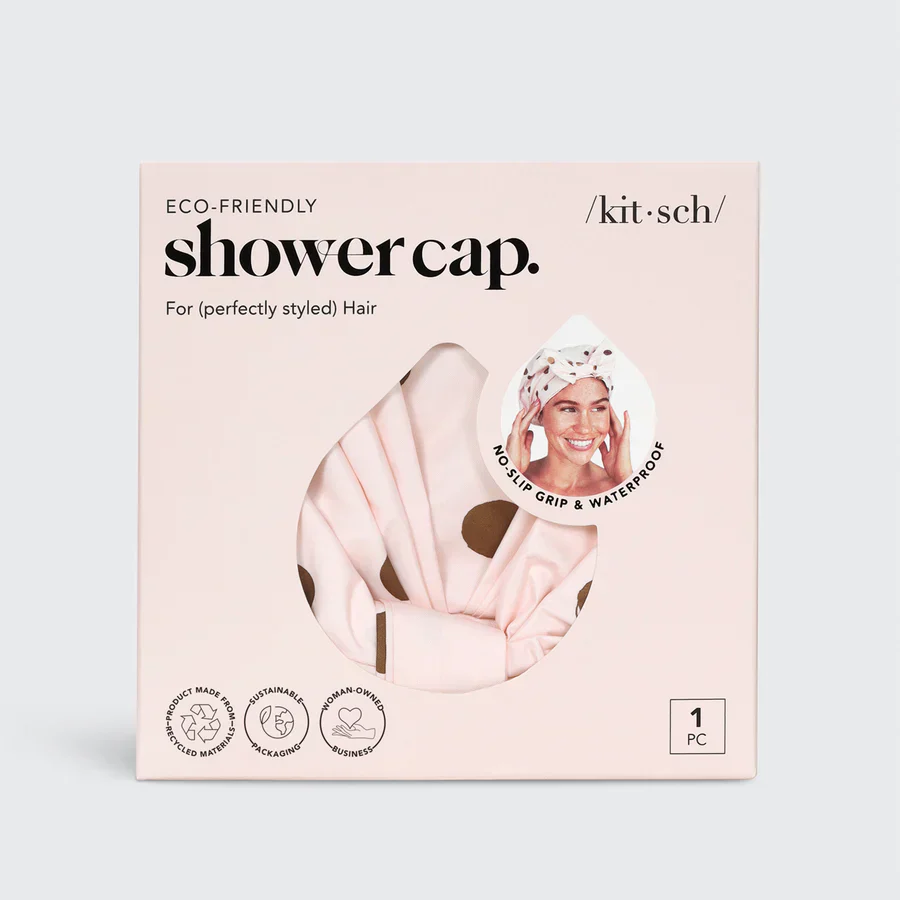 Kitsch Recycled Polyester Luxe Shower Cap - Blush Dot - Image 3