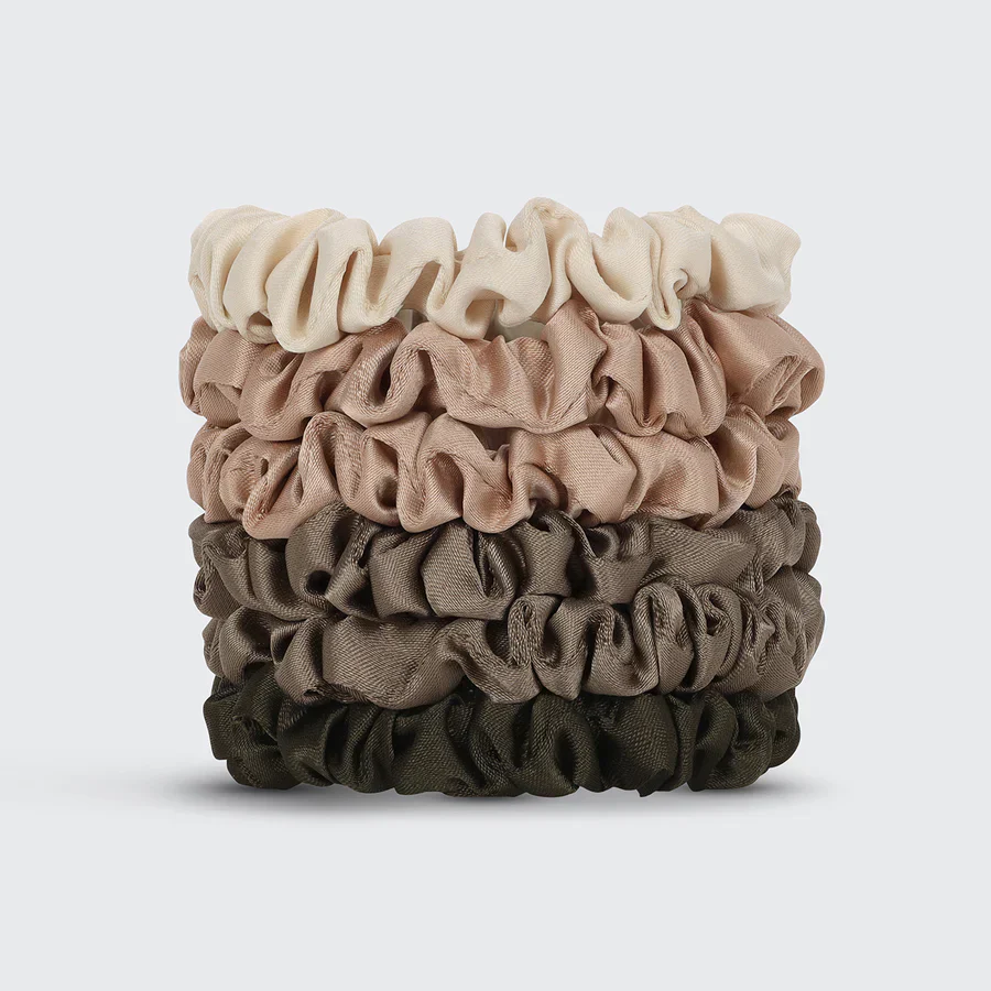 Kitsch Ruched Satin Petite Scrunchies 6pc Set - Eucalyptus - Image 3