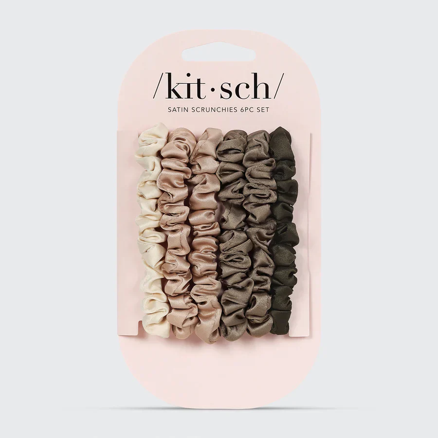 Kitsch Ruched Satin Petite Scrunchies 6pc Set - Eucalyptus - Image 4