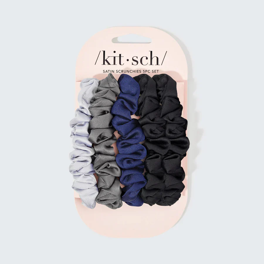 Kitsch Ruched Satin Scrunchies 5pc Set- Midnight - Image 2